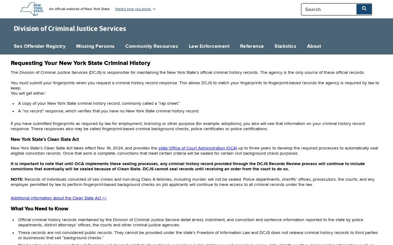 Richmond County criminal history DCJS personal record review