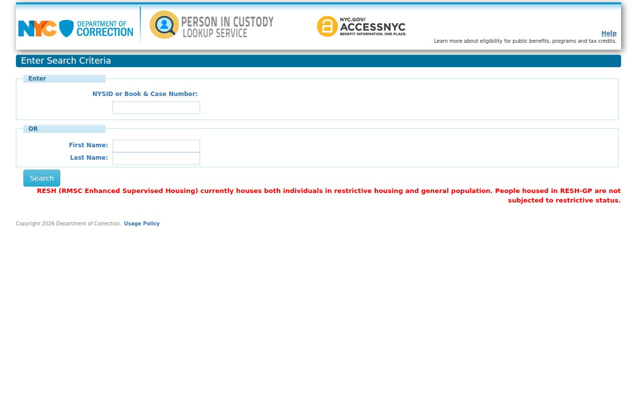 Richmond County arrest records in the NYC DOC custody search