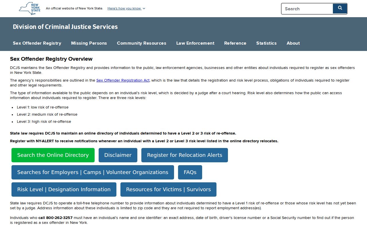 Richmond County sex offender registry level overview